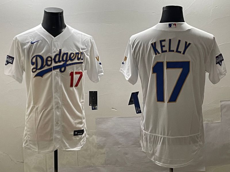 Men Los Angeles Dodgers #17 Kelly White Gold Elite 2025 Nike MLB Jersey style 9->los angeles dodgers->MLB Jersey